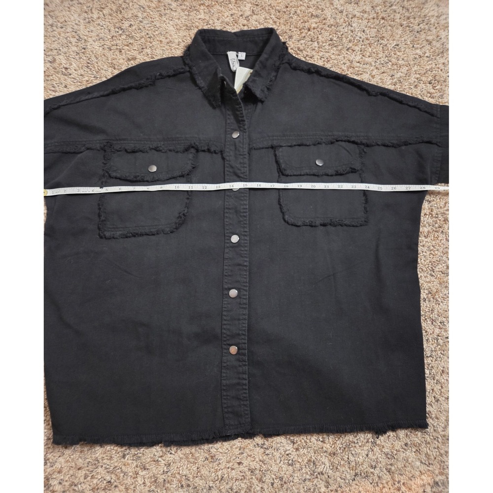 Elan Rock & Roll Black Distressed Denim Shirt Jacket Shacket Womens Size L NEW - Picture 9 of 10